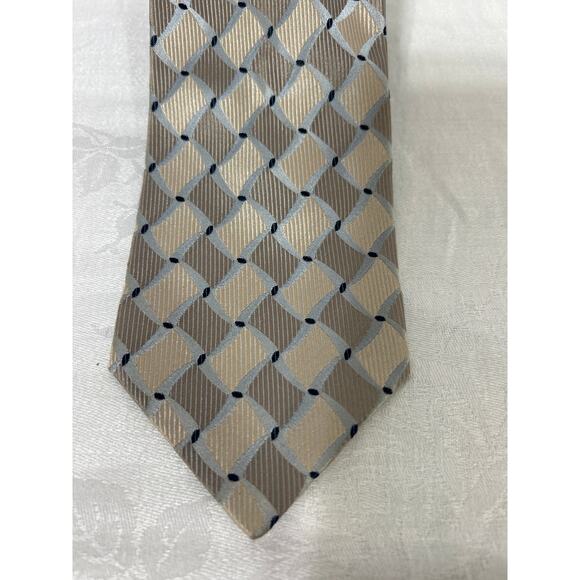 Fratelli Moda 100% Silk Tie Toupe Silver Geometric Print Made in Italy - Picture 3 of 5